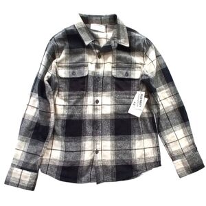 NWT Old Navy Boy's Plaid Long Sleeve Shirt, Size L (10/12), Black & White